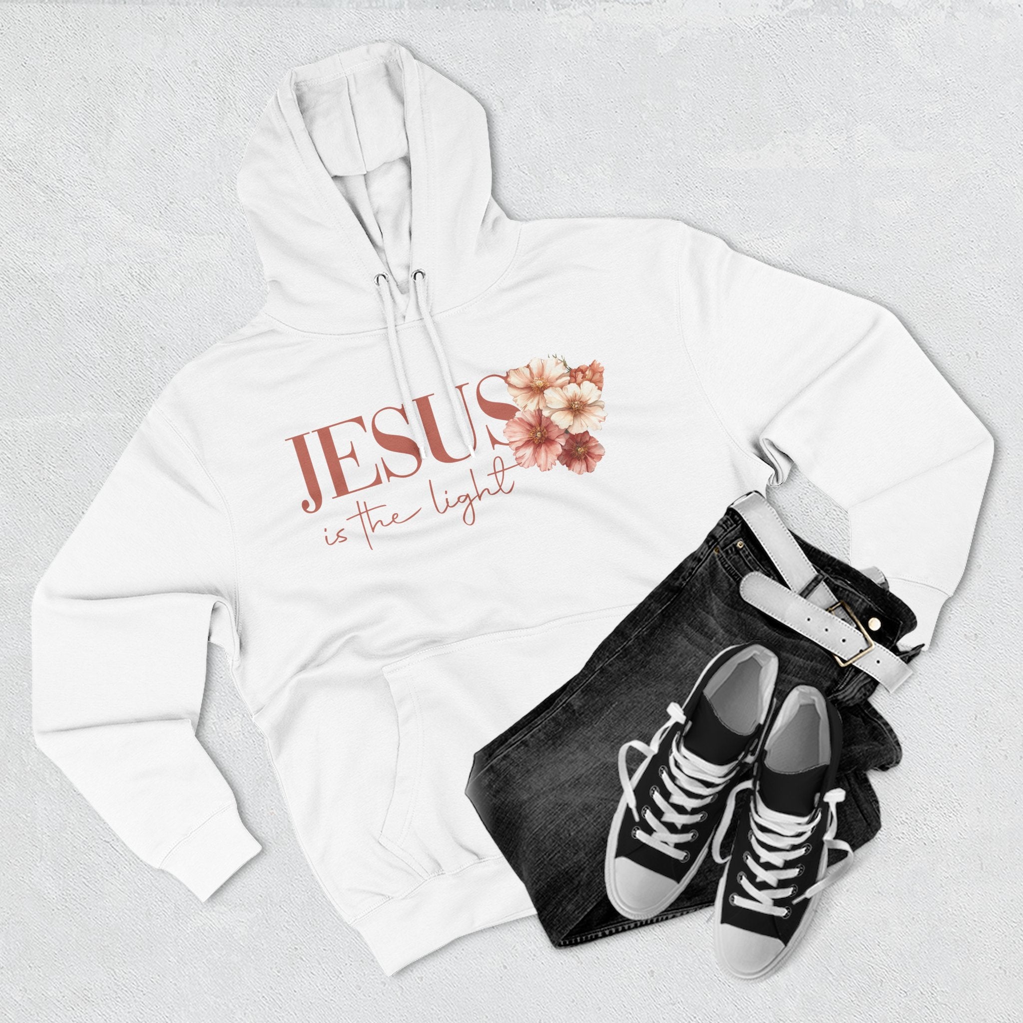 Jesus Is the Light Floral Cross Hoodie — Christian Faith Graphic Hoodie