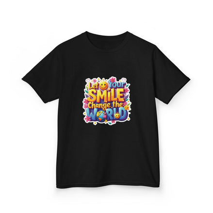 Girl's Back to School Kids Tee — "Let Your Smile Change the World" Colorful Inspirational Graphic