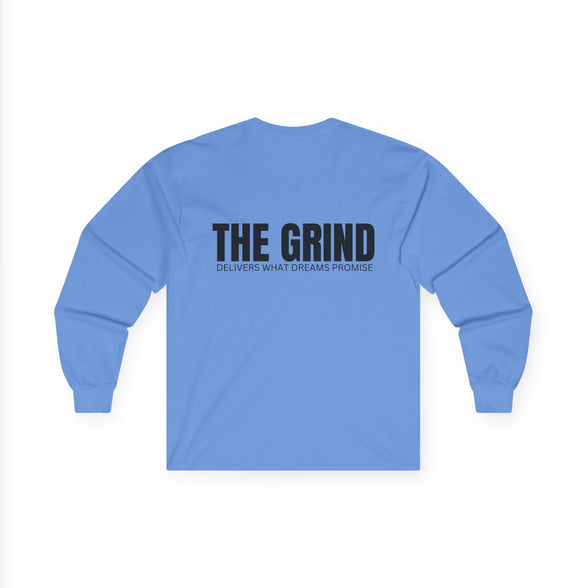 Men's "The Grind" Long Sleeve Tee — Motivational "The Grind" Back Print