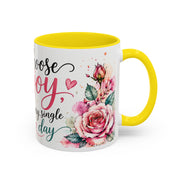 Choose Joy Floral Coffee Mug – Inspirational Pink Rose Accent Mug (11/15oz)