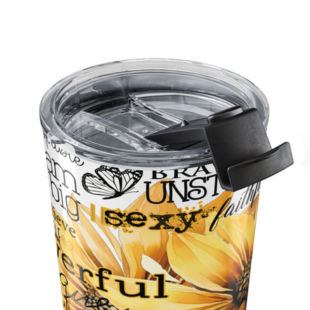 Inspirational Sunflower 20oz Tumbler — Motivational Word Art Travel Mug