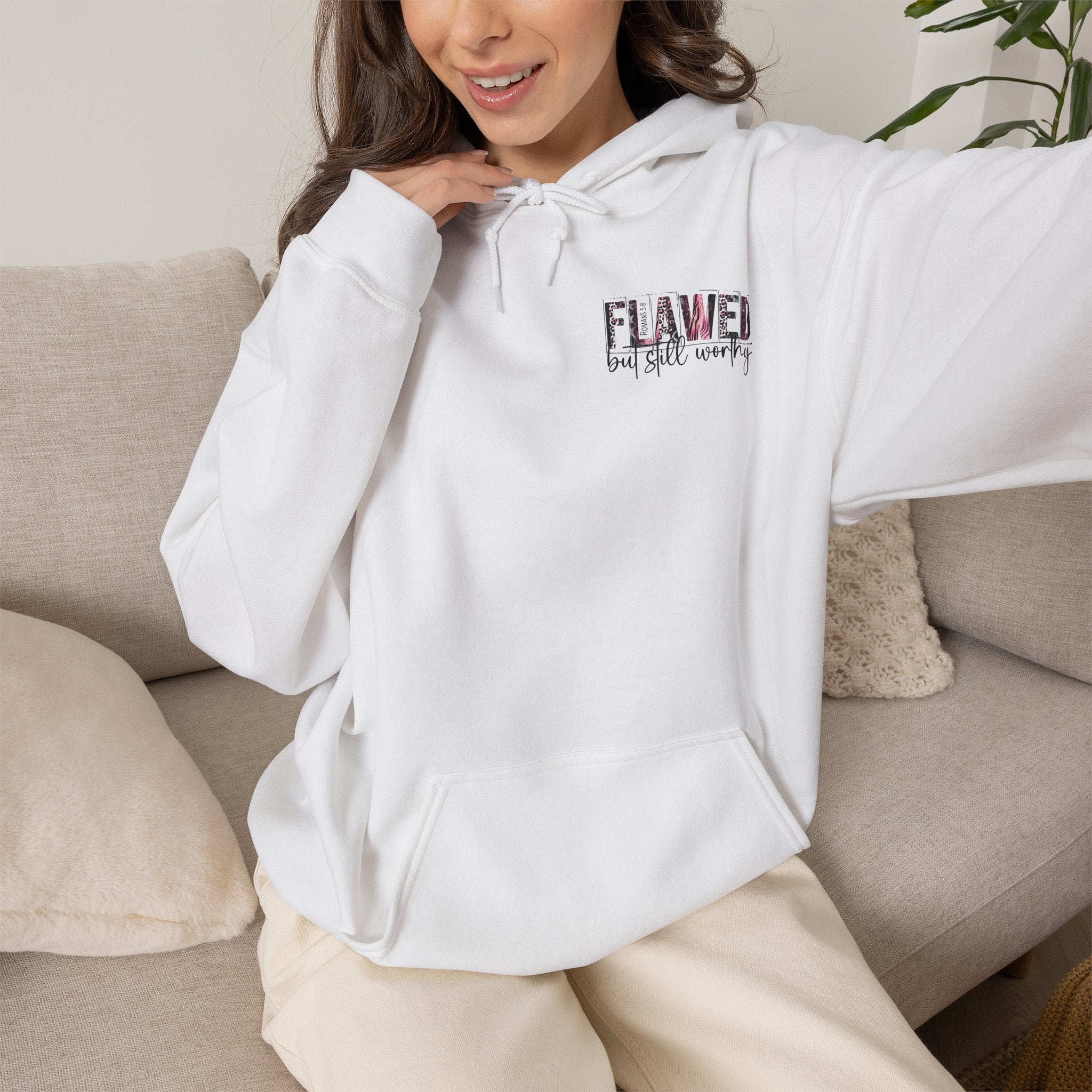 Flawed But Still Worthy Hoodie — Inspirational Women's Graphic Hoodie