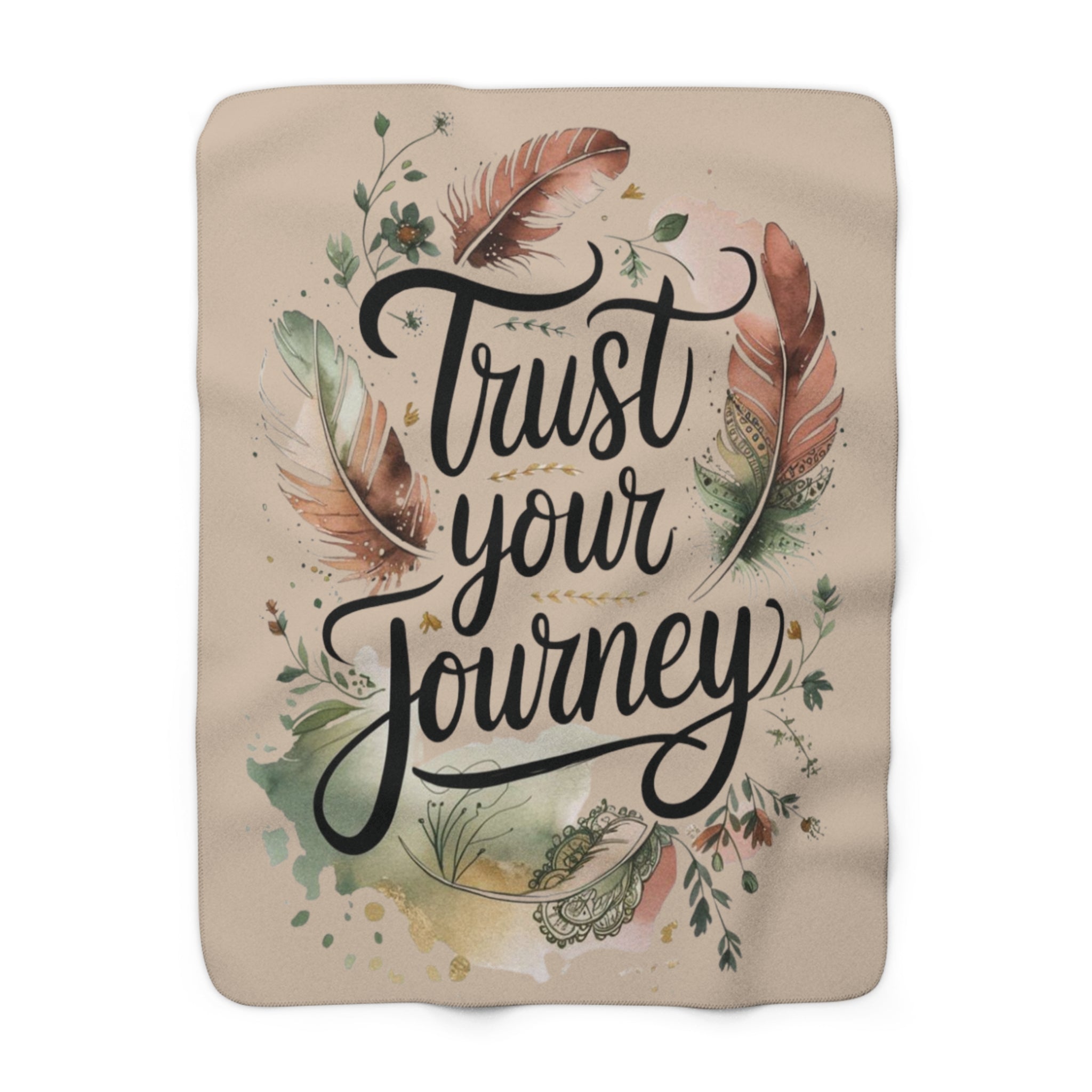 Trust Your Journey Sherpa Blanket — Inspirational Feather Fleece Throw