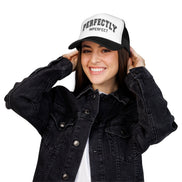 Women's Perfectly Imperfect Foam Trucker Hat — Casual Mesh Cap with Positive Message