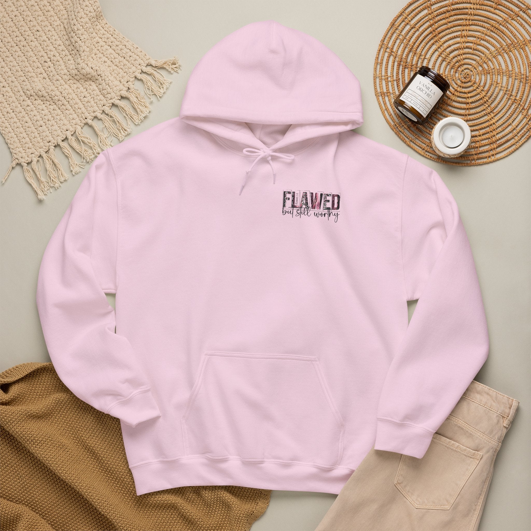 Flawed But Still Worthy Hoodie — Inspirational Women's Graphic Hoodie