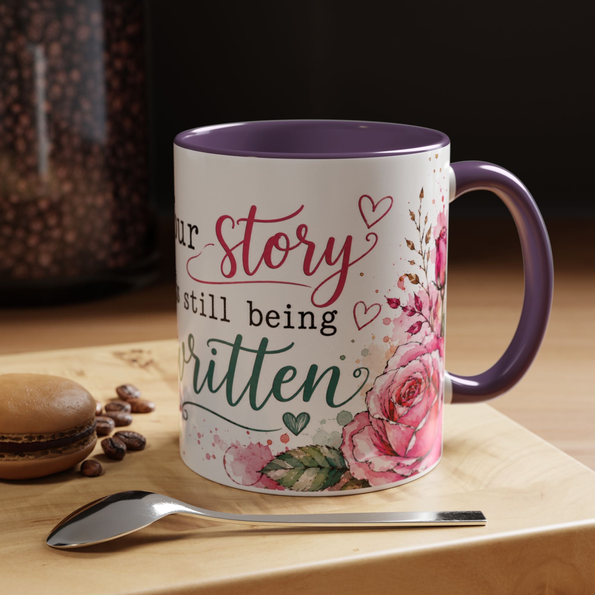 Inspirational Floral Accent Coffee Mug — “Your Story Is Still Being Written”