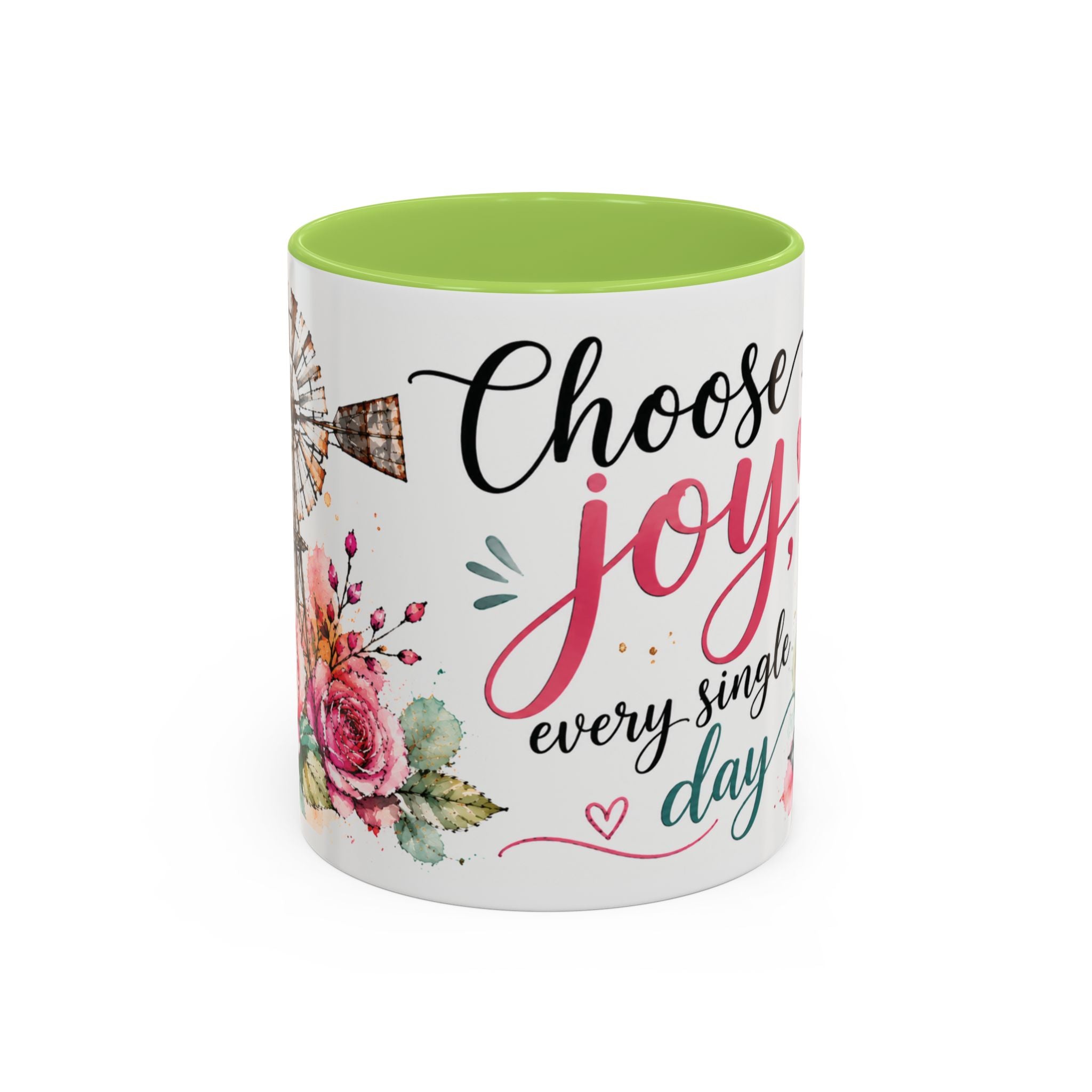 Choose Joy Floral Coffee Mug – Inspirational Pink Rose Accent Mug (11/15oz)