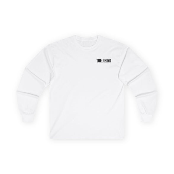 Men's "The Grind" Long Sleeve Tee — Motivational "The Grind" Back Print