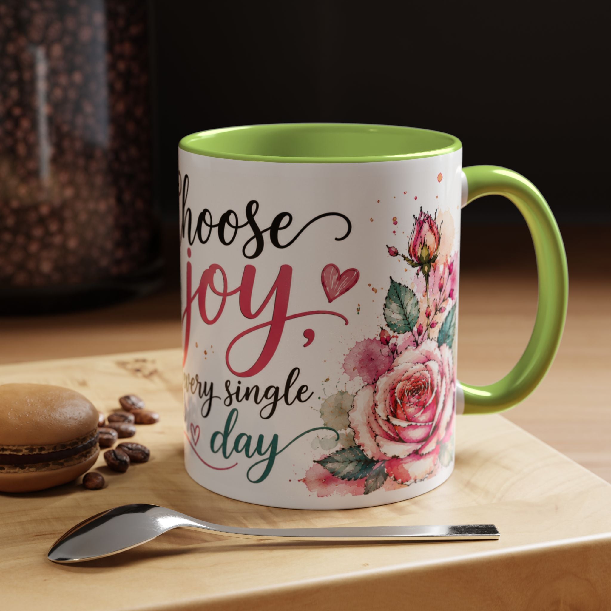 Choose Joy Floral Coffee Mug – Inspirational Pink Rose Accent Mug (11/15oz)