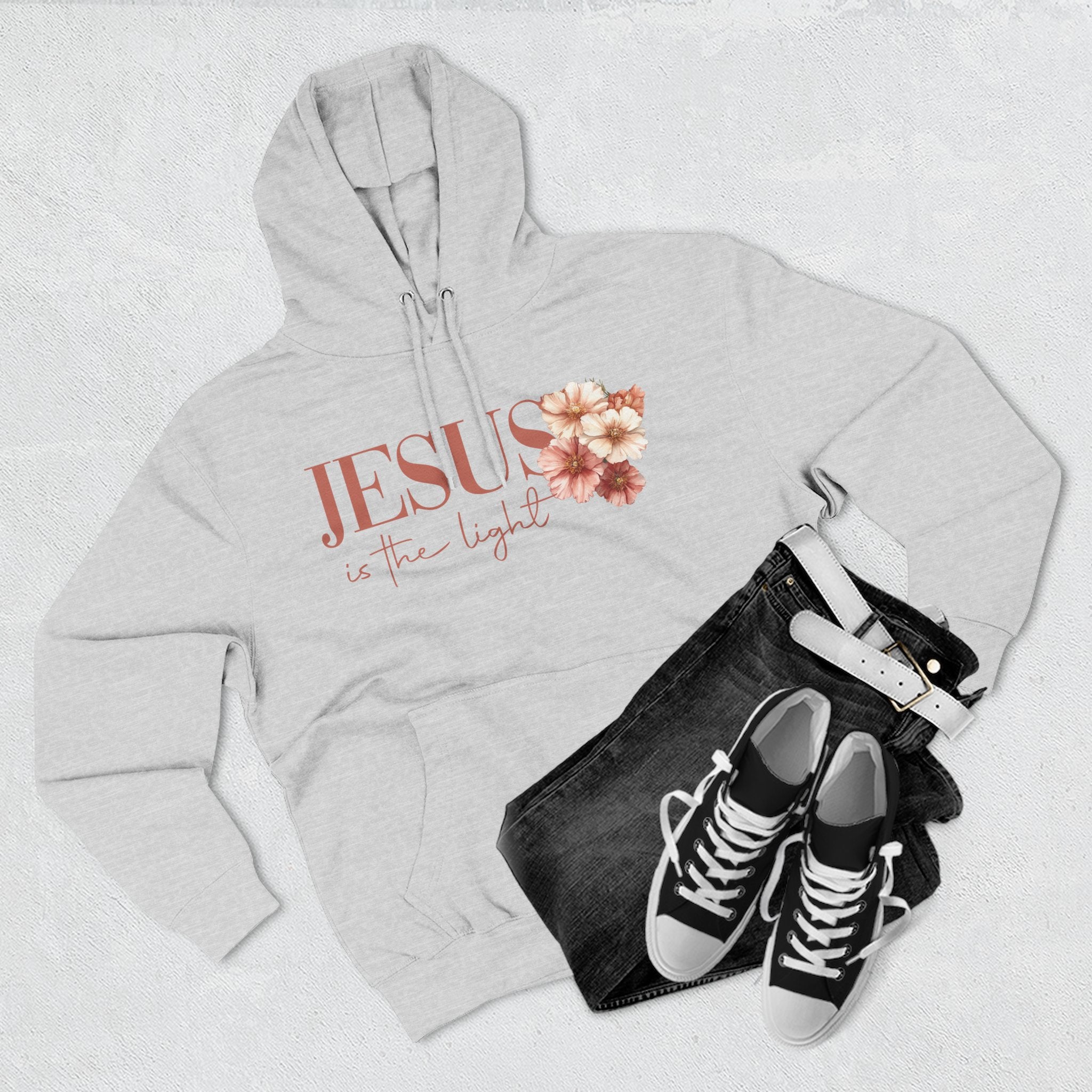 Jesus Is the Light Floral Cross Hoodie — Christian Faith Graphic Hoodie