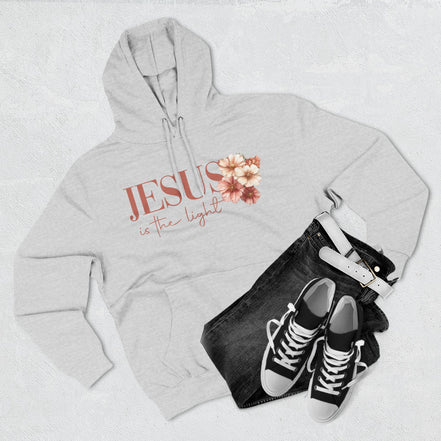 Jesus Is the Light Floral Cross Hoodie — Christian Faith Graphic Hoodie