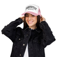 Women's Perfectly Imperfect Foam Trucker Hat — Casual Mesh Cap with Positive Message