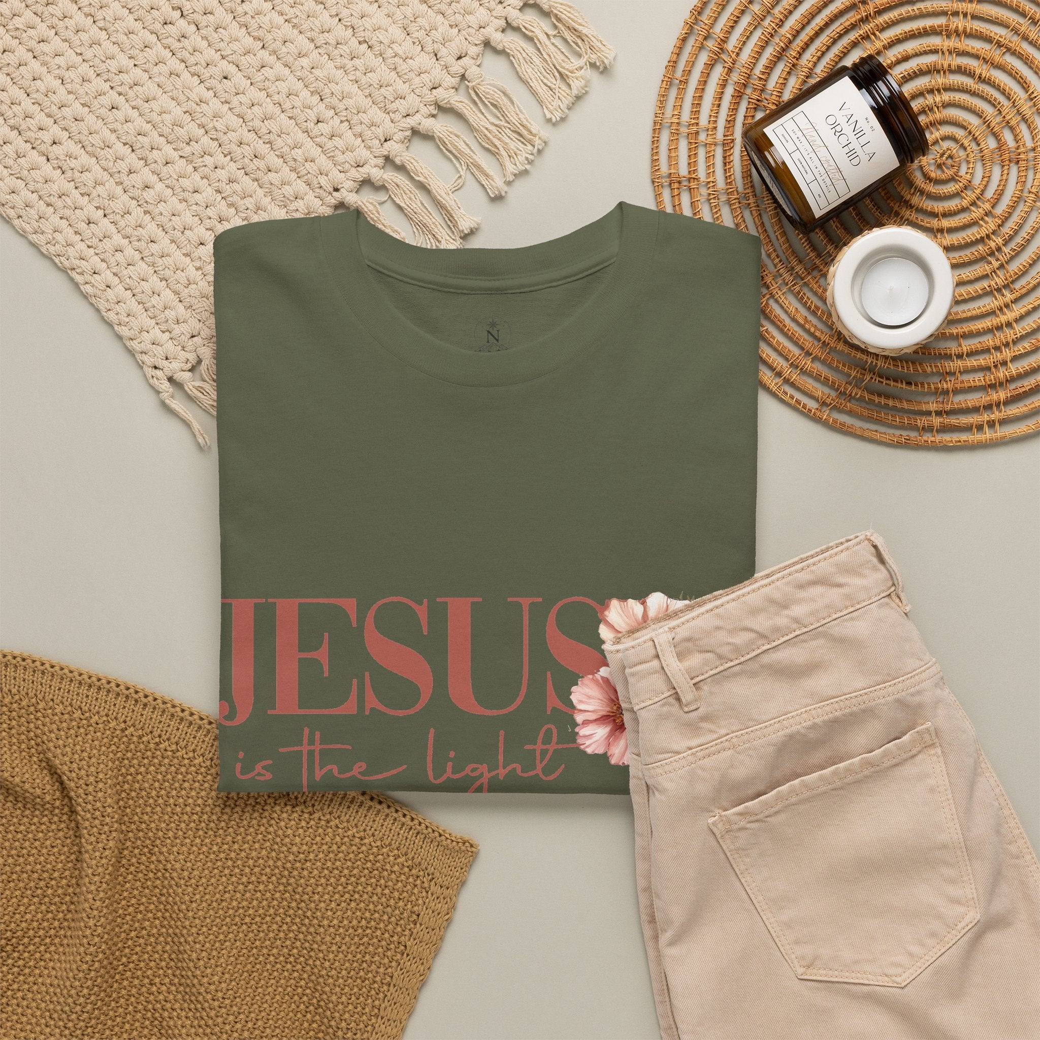 Jesus Is the Light T-Shirt — Floral Cross Christian Tee