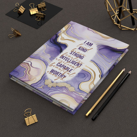 Affirmation Hardcover Journal — I Am Kind, Brave, Strong (Purple Marble)