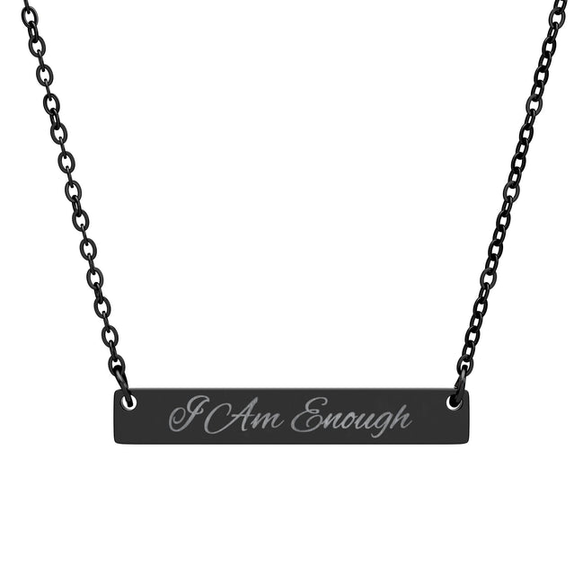 Engraved "I Am Enough" Bar Necklace — Personalized Horizontal Pendant