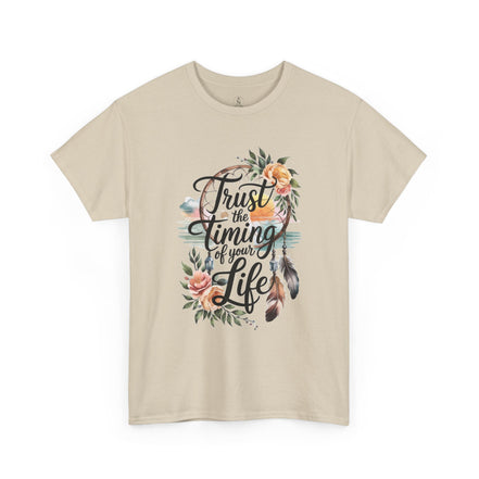 Women's Inspirational Tee — "Trust the Timing of Your Life" Floral Graphic