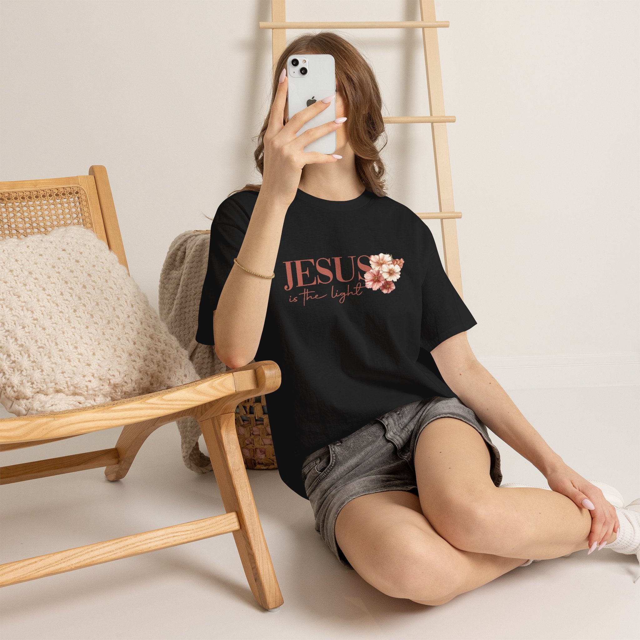 Jesus Is the Light T-Shirt — Floral Cross Christian Tee