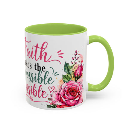 "Faith Makes the Impossible Possible" Coffee Mug — Floral Cross Inspirational Christian 110z