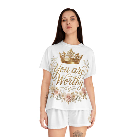 Women's Inspirational Short Pajama Sets- You Are Worthy