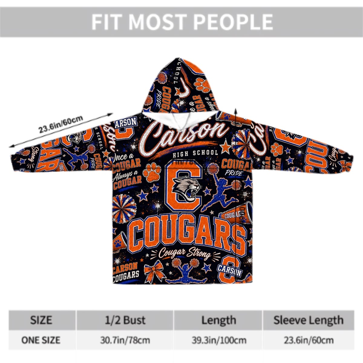 Cheer Inspired - J.C. Carson Cougars - Adult Blanket Hoodie