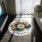 Round Rug — 'Stay True Stay You' Compass Floral Mountain Boho Accent Rug