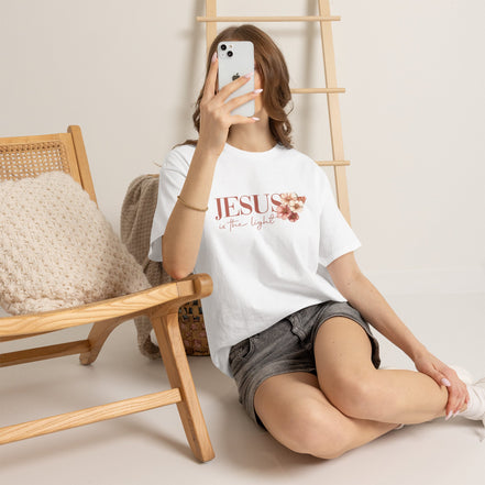 Jesus Is the Light T-Shirt — Floral Cross Christian Tee