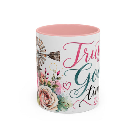 Faith Coffee Mug (11oz) — "Trust God's Timing" Floral Accent Mug
