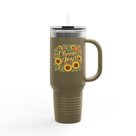 40oz Insulated Travel Mug — 'Choose Joy' Sunflower Design
