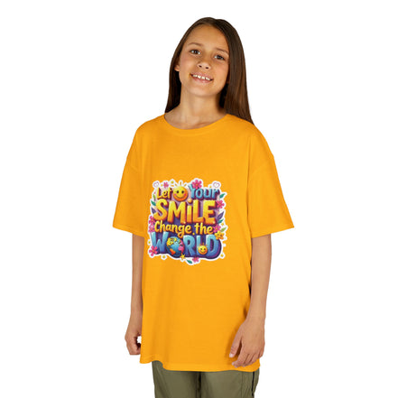 Girl's Back to School Kids Tee — "Let Your Smile Change the World" Colorful Inspirational Graphic