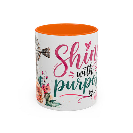 Shine With Purpose Floral Accent Coffee Mug — Inspirational 11oz Ceramic