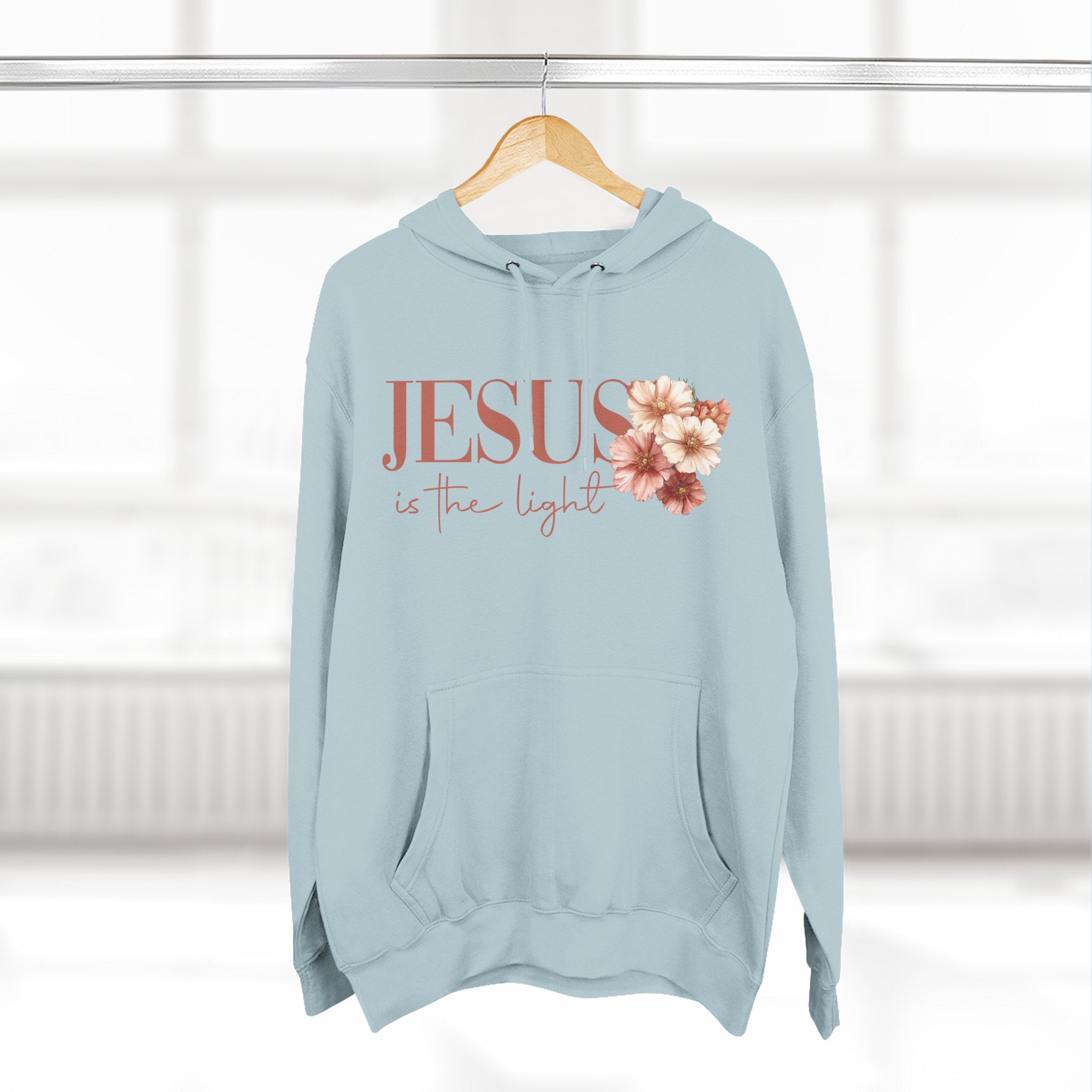 Jesus Is the Light Floral Cross Hoodie — Christian Faith Graphic Hoodie
