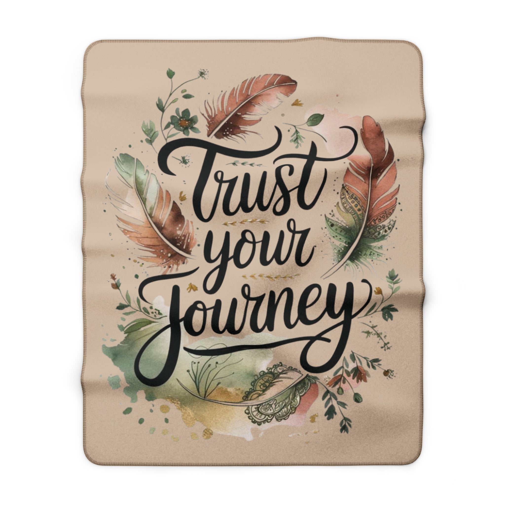 Trust Your Journey Sherpa Blanket — Inspirational Feather Fleece Throw