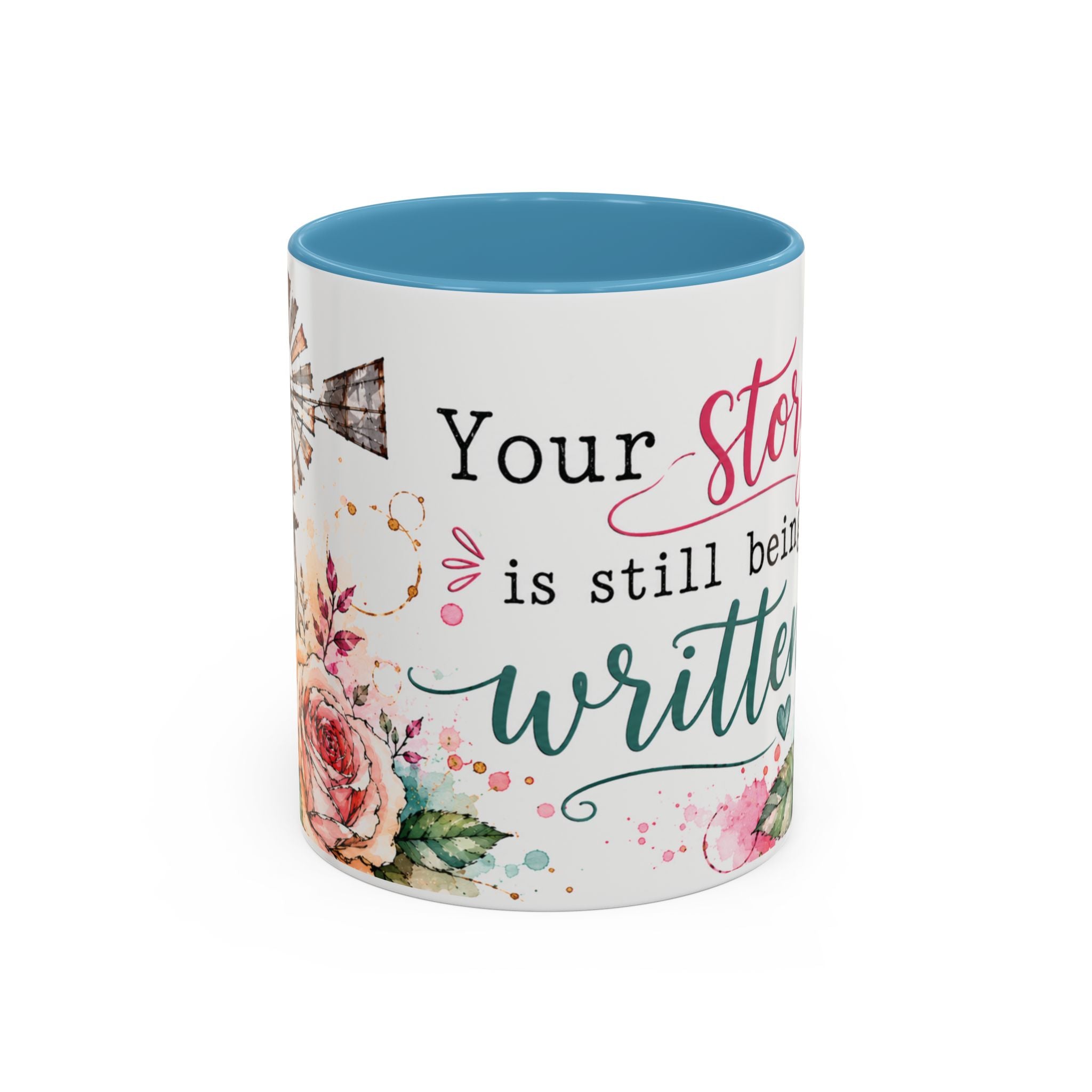 Inspirational Floral Accent Coffee Mug — “Your Story Is Still Being Written”