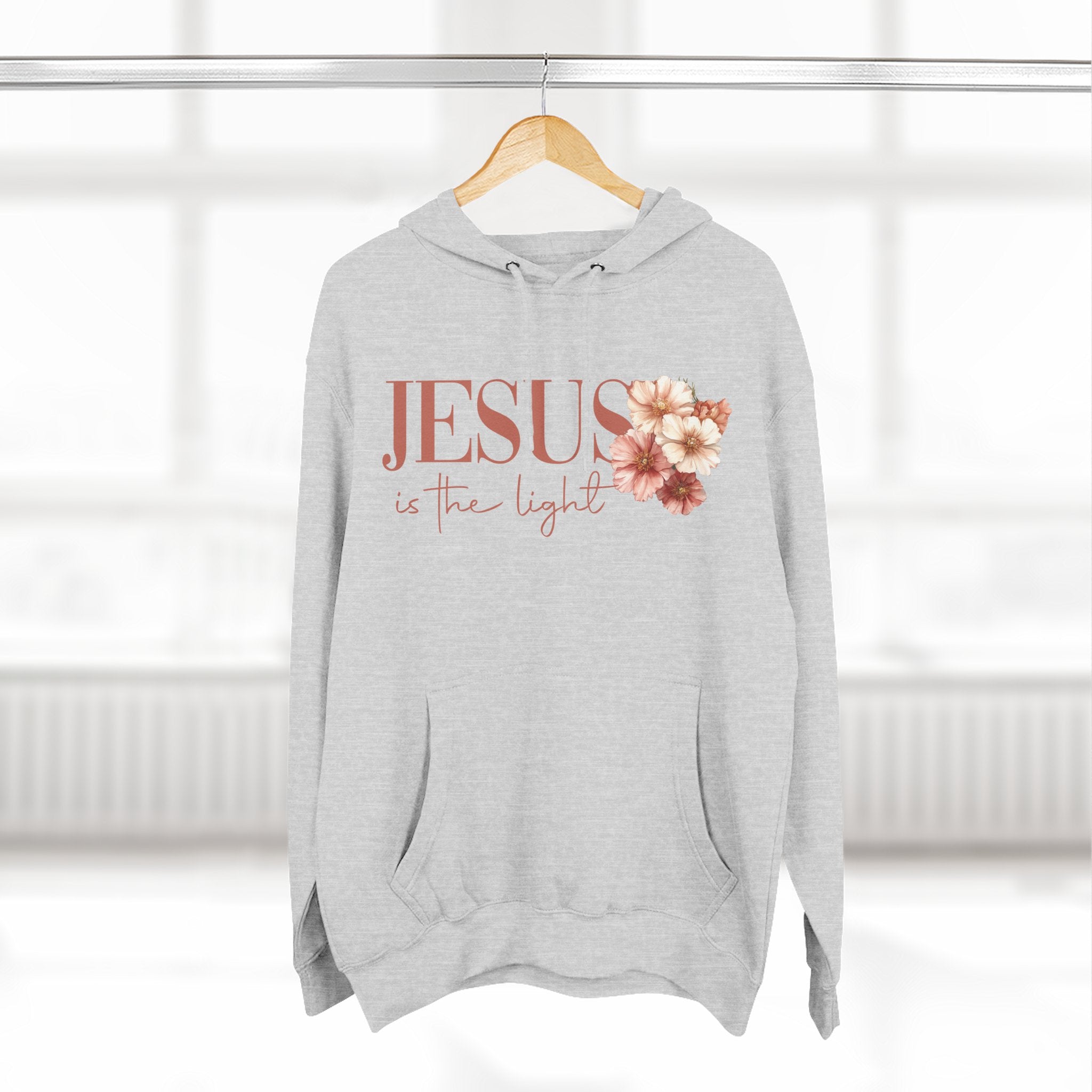 Jesus Is the Light Floral Cross Hoodie — Christian Faith Graphic Hoodie