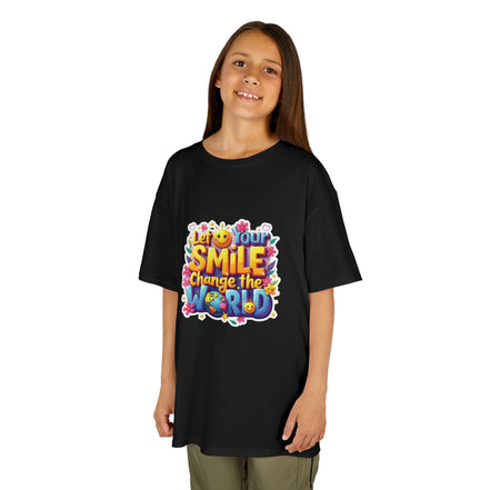 Girl's Back to School Kids Tee — "Let Your Smile Change the World" Colorful Inspirational Graphic