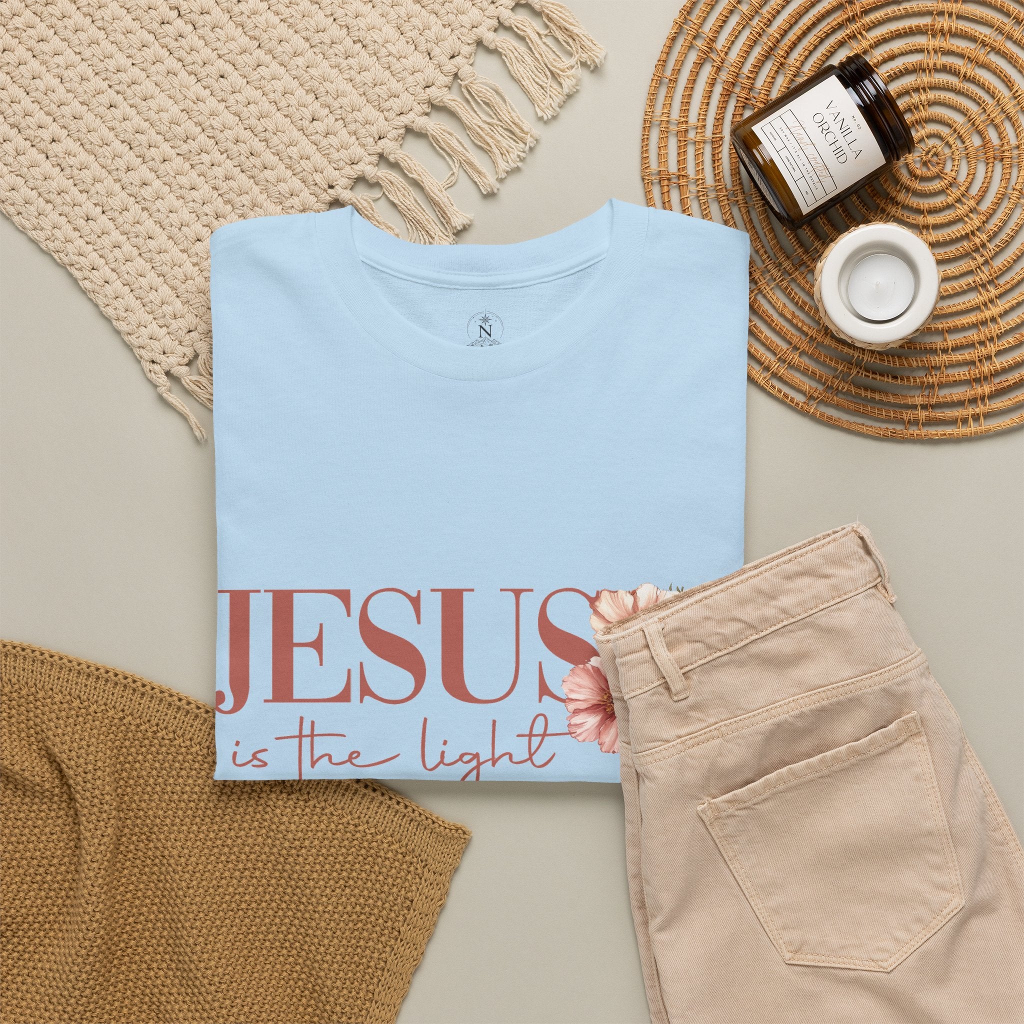 Jesus Is the Light T-Shirt — Floral Cross Christian Tee