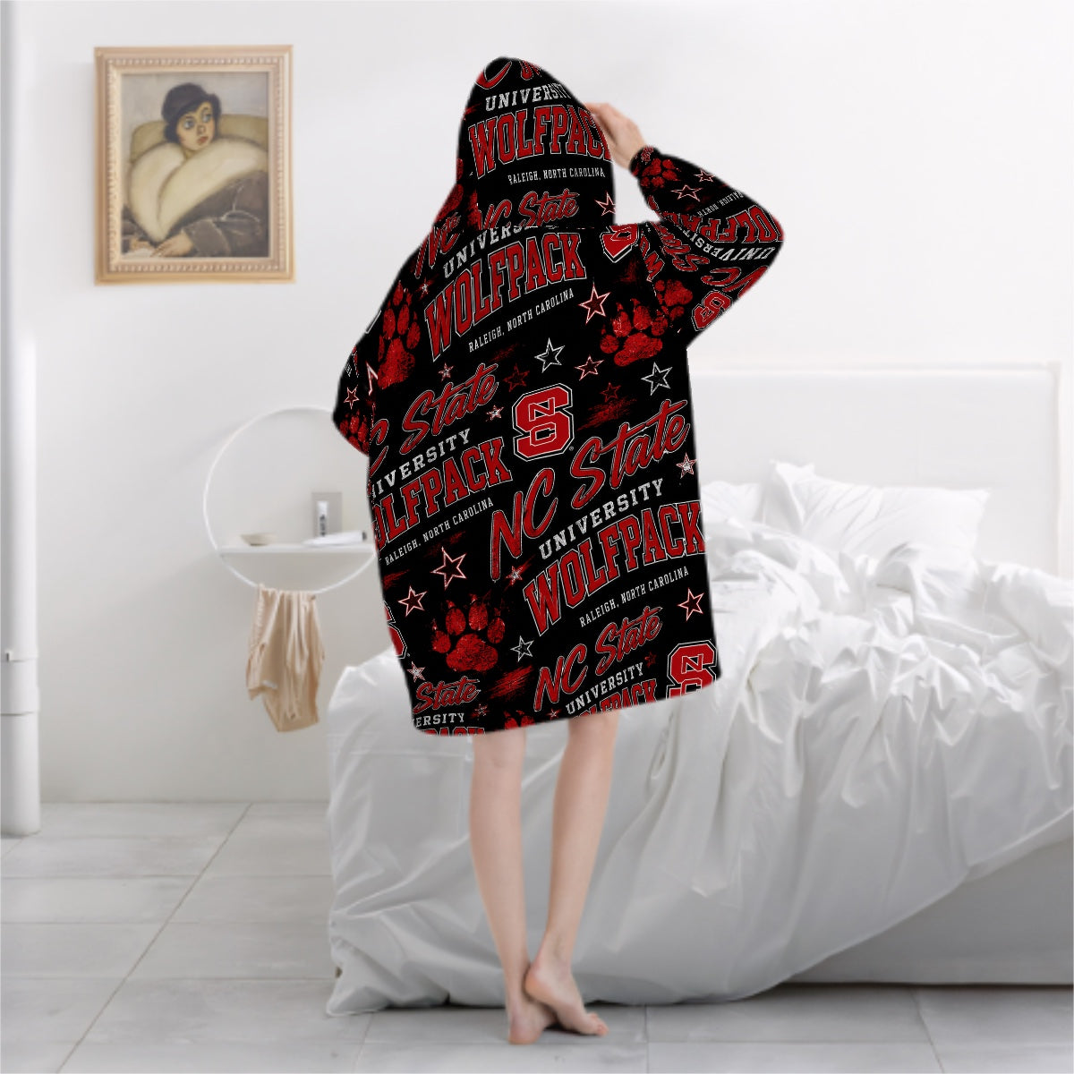 College Themed Adult Blanket Hoodie - NC State Wolfpacks