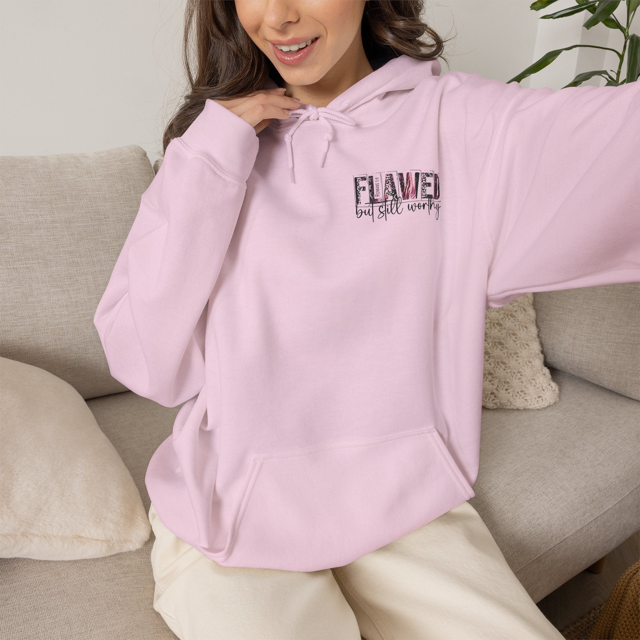 Flawed But Still Worthy Hoodie — Inspirational Women's Graphic Hoodie