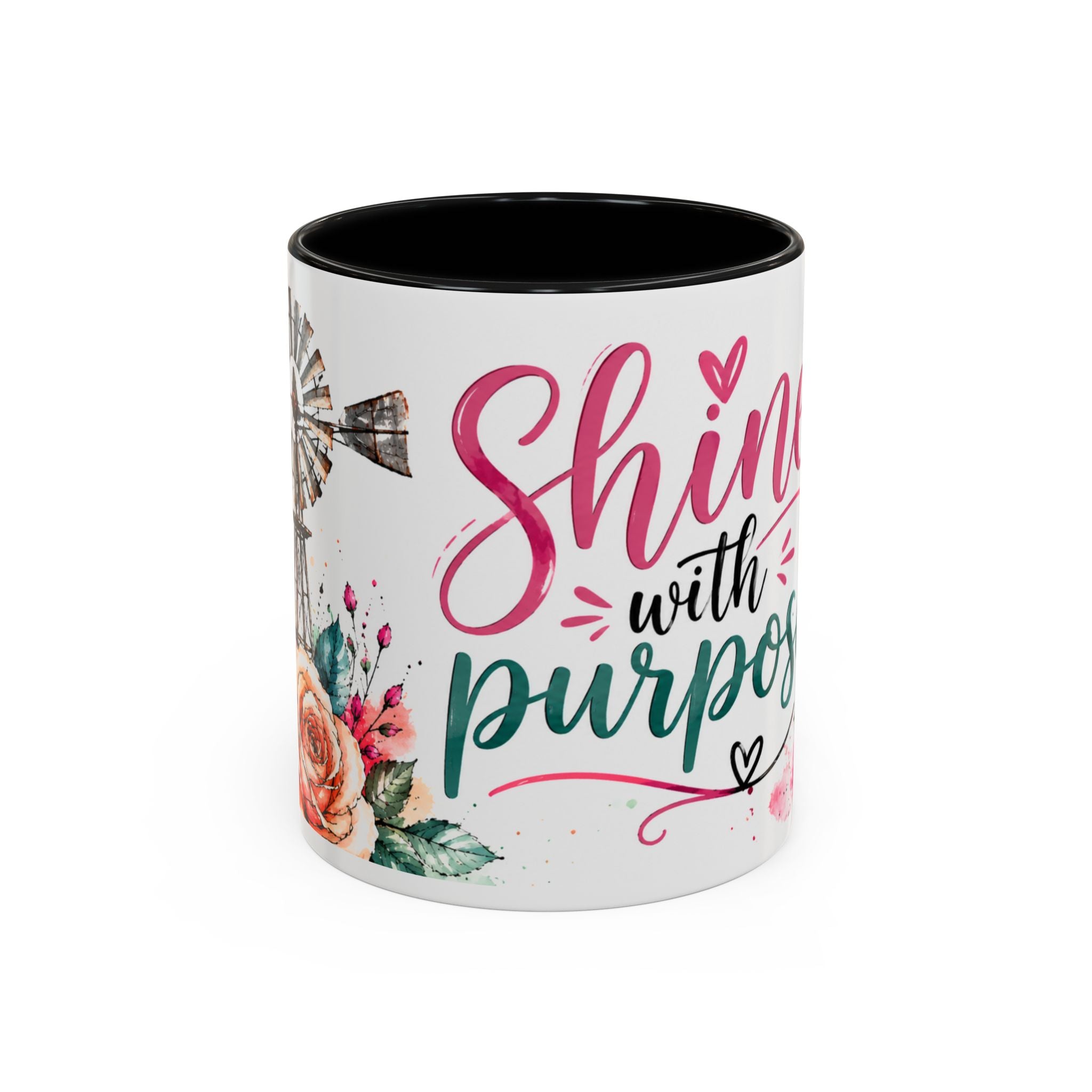 Shine With Purpose Floral Accent Coffee Mug — Inspirational 11oz Ceramic