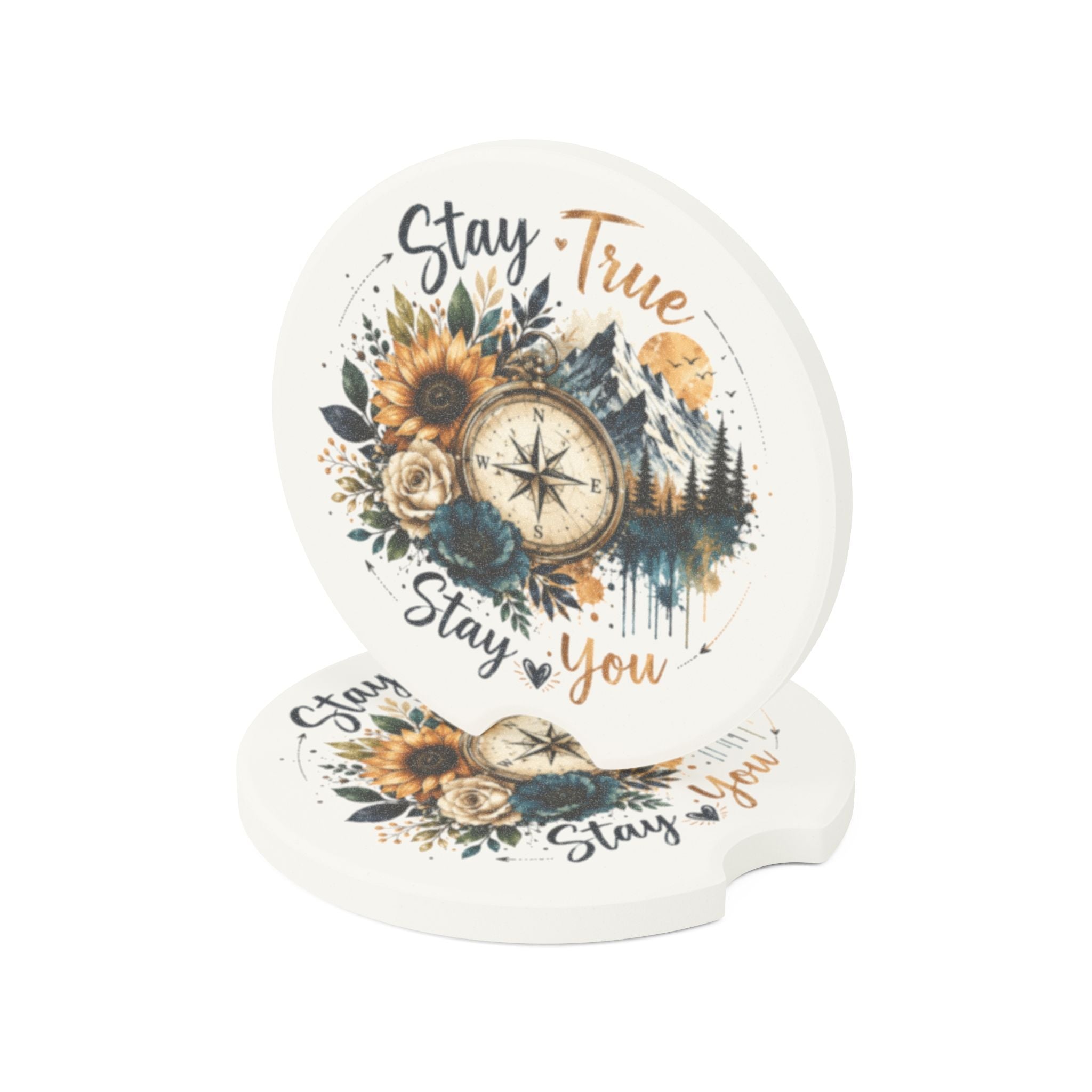Stay True Stay You Soapstone Car Coaster — Compass & Wildflower Travel Car Cup Holder Insert