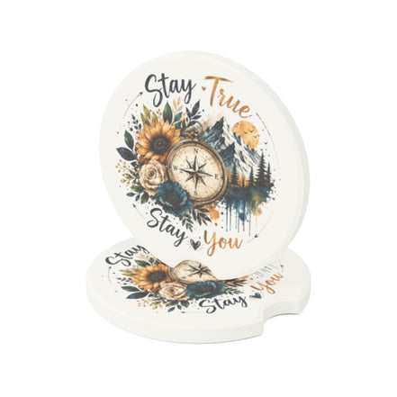 Stay True Stay You Soapstone Car Coaster — Compass & Wildflower Travel Car Cup Holder Insert