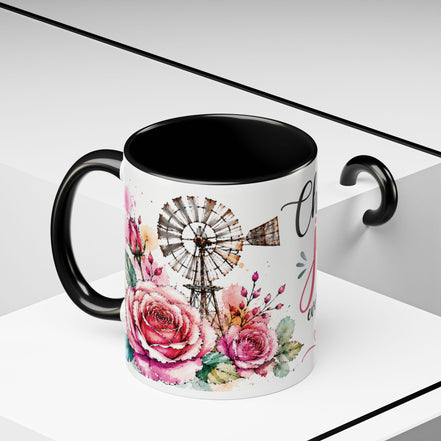 Choose Joy Floral Coffee Mug – Inspirational Pink Rose Accent Mug (11/15oz)