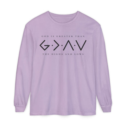 God Is Greater Than Long Sleeve T-Shirt — "God Is Greater Than The Highs And Lows" Christian Tee
