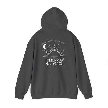 Hoodie - "Tomorrow Needs You" Sunrise Graphic Hoodie with Heart Motif