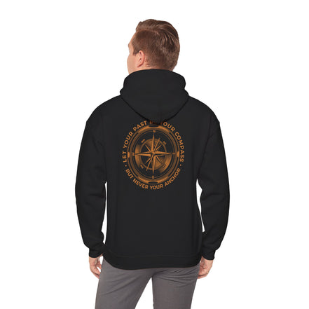 Men's Compass Rose Hoodie — "Let Your Past Be Your Compass, Not Your Anchor" Inspirational Graphic Hoodie