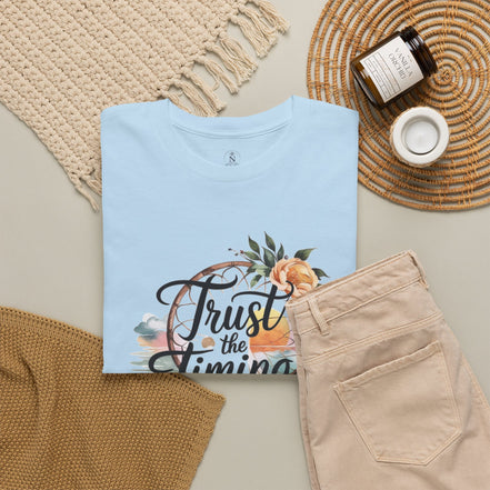 Women's Inspirational Tee — "Trust the Timing of Your Life" Floral Graphic