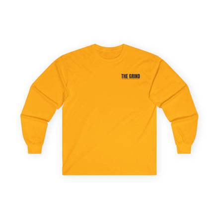 Men's "The Grind" Long Sleeve Tee — Motivational "The Grind" Back Print