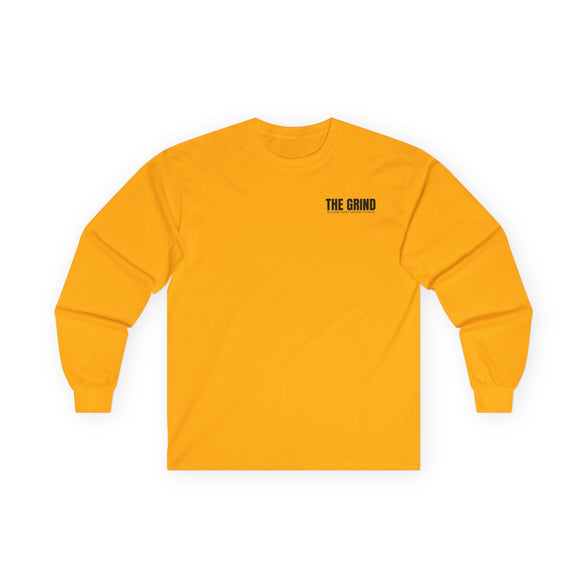 Men's "The Grind" Long Sleeve Tee — Motivational "The Grind" Back Print