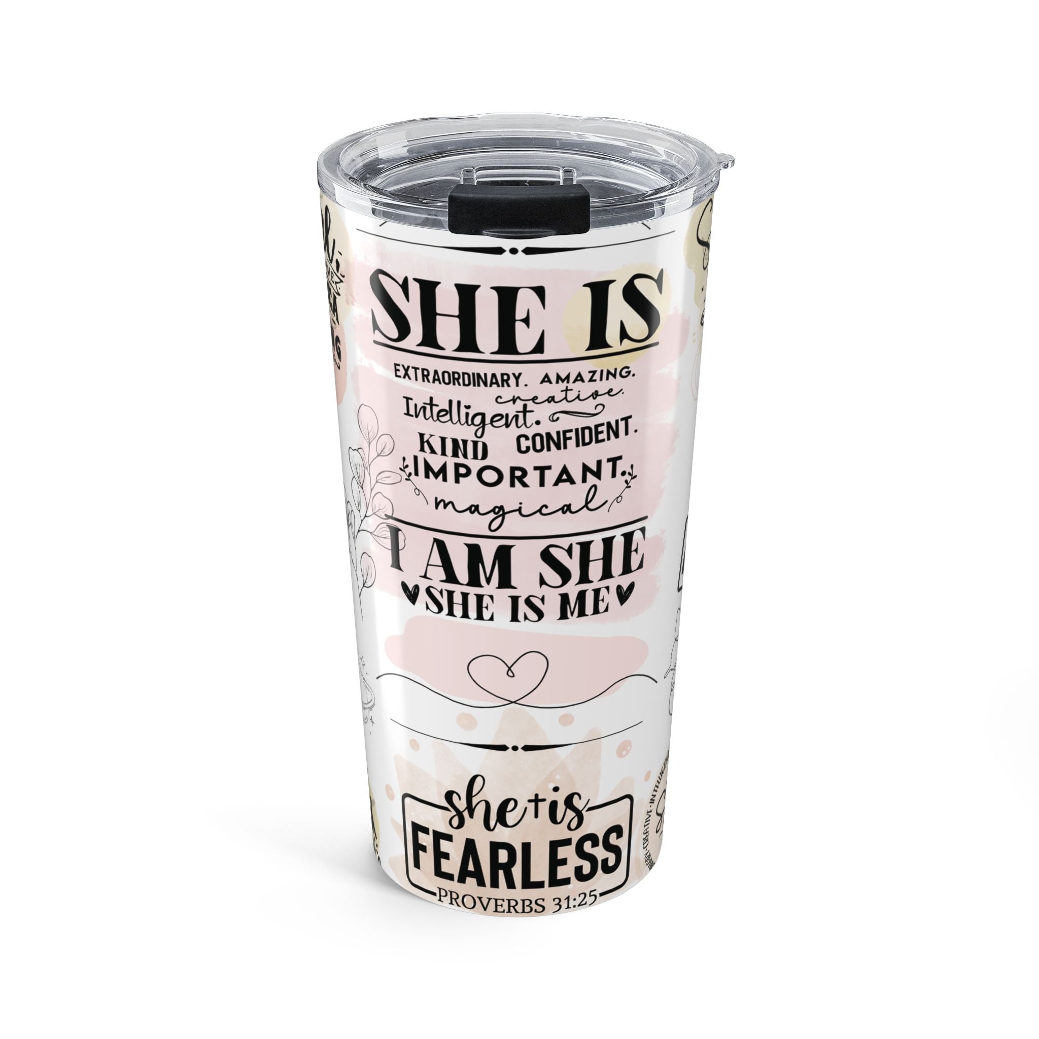Inspirational 'She Is' 20oz Tumbler — Christian Encouragement Travel Mug