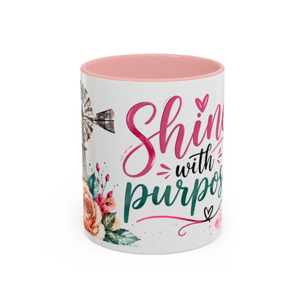 Shine With Purpose Floral Accent Coffee Mug — Inspirational 11oz Ceramic